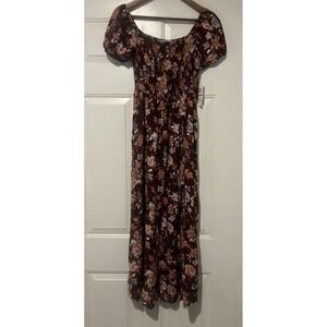 Wallflower Sundress Floral NWT Woman's Sz S Artsy Maroon Boho Straps‎ Smocked